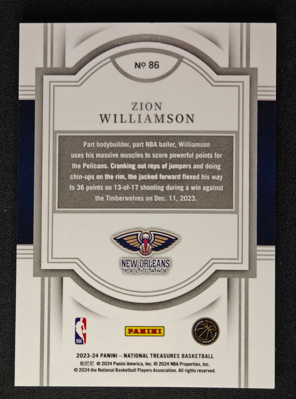 23-24 National Treasures Zion Williamson /99