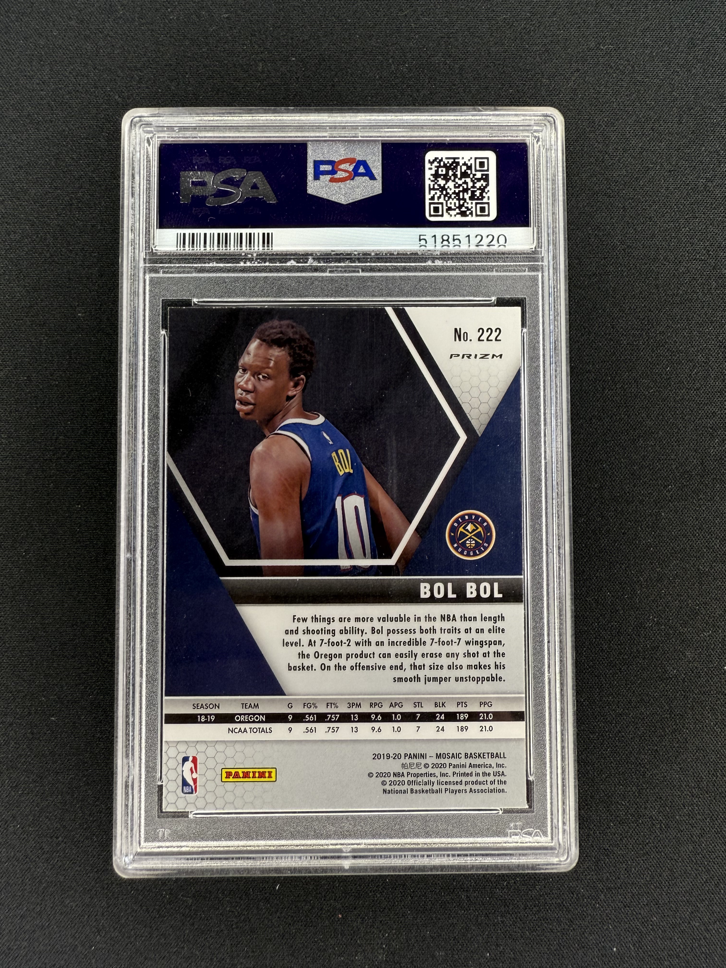 Bol Bol 2019 mosaic Fast break Silver PSA 9